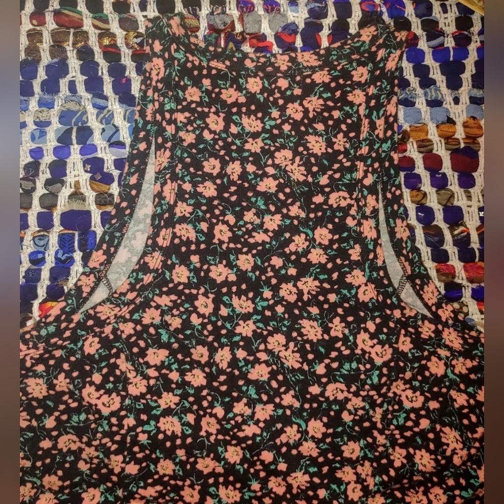 VANS Floral Sleeveless Tank Top Stretch Flare Mid-Length Casual Summer Dress LRG - Picture 6 of 13